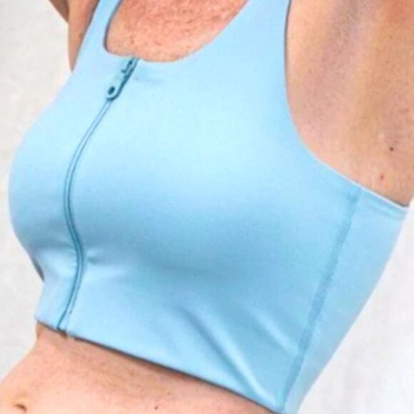 Girlfriend Collective Paloma Racer Back front zip hi impact Sports Bra Blue Var - Picture 1 of 16